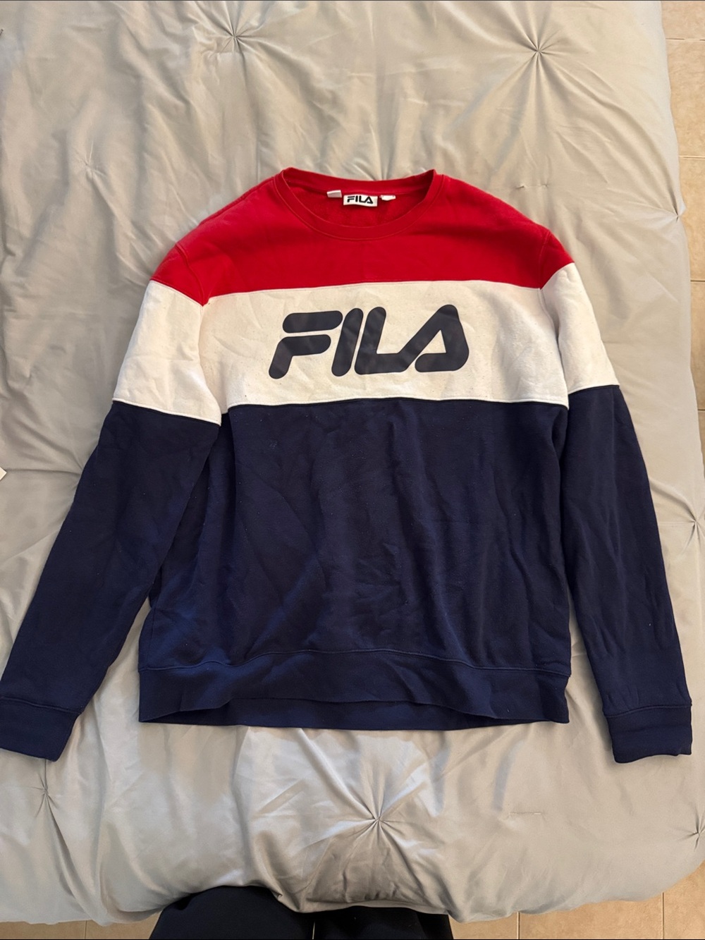 Fila Men's Red White Navy Colorblock Crewneck Sweatshirt